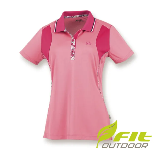 【Fit 維特】女-吸排抗UV撞色短袖POLO衫-淡粉紅 HS2105-10(POLO衫/抗UV/女上衣)