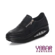 【YOBAR】特殊霧面金屬防水皮革氣墊美腿搖搖運動鞋(黑)