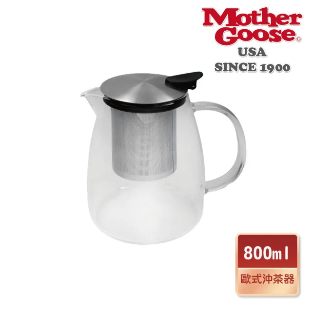 【美國MotherGoose 鵝媽媽】580度超耐高溫大容量玻璃歐式沖茶壺800ml