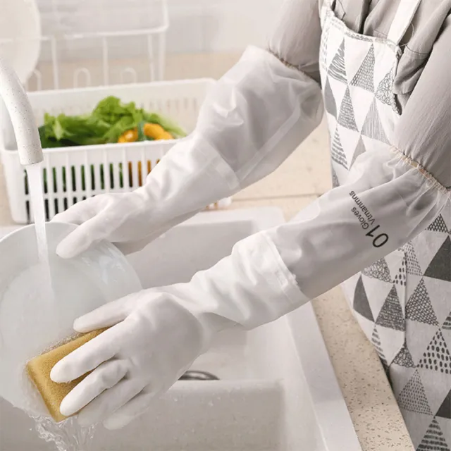 【EZlife】加長加絨洗碗耐用手套(2雙組)