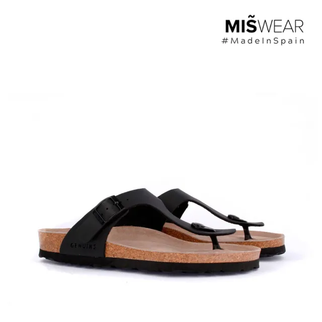【MISWEAR】男-涼鞋-Genuins 純素皮革軟木男士夾腳涼鞋-黑
