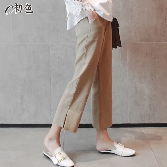 【初色】開衩休閒九分褲長褲寬褲顯瘦褲-2款任選-95921.95696(M-2XL可選)