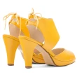 【MISWEAR】女-涼跟鞋-ELODIE 真皮縷空綁帶高跟鞋-黃