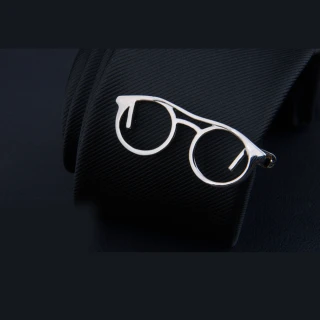 【拉福】領帶夾銀眼鏡襯衫夾領夾-單領夾(銀眼鏡)