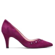 【MISWEAR】女-跟鞋-ELODIE 麂皮鉚釘尖頭高跟鞋-紫色