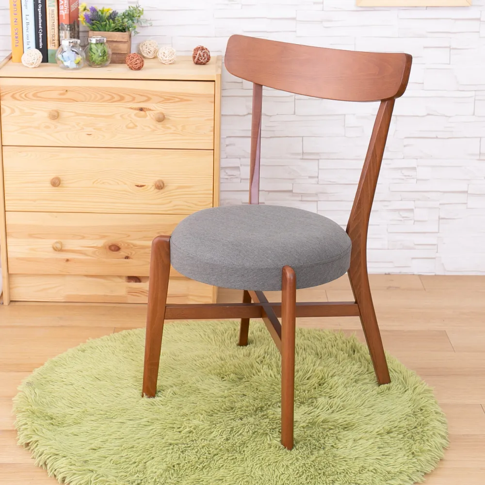 【AS雅司設計】杜克櫸木灰布圓墊實木餐椅50x49x83.5cm(二入組)