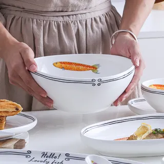 【Homely Zakka】創意Lovely fish系列陶瓷餐具_6.5吋三角麵碗16.8cm(飯碗 湯碗 餐具 餐碗 盤子 器皿)