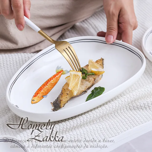 【Homely Zakka】創意Lovely fish系列陶瓷餐具_長條深湯盤26.3cm(飯碗 湯碗 餐具 餐碗 盤子 器皿)