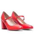 【MISWEAR】女-跟鞋-MISWEAR 真皮瑪莉珍粗跟鞋-紅