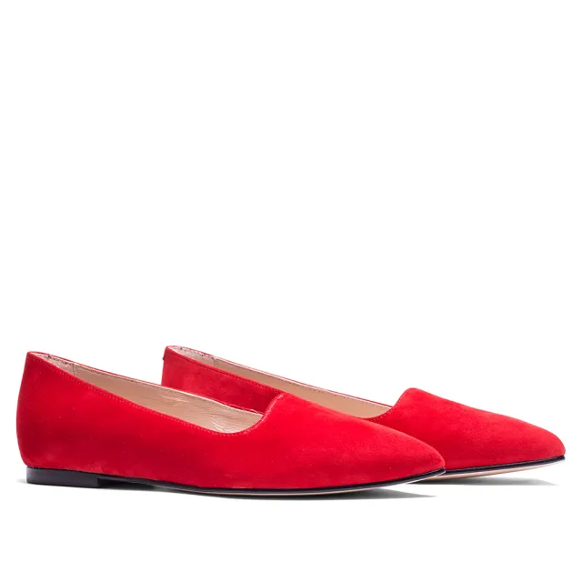 【MISWEAR】女-平底鞋-MISWEAR 簡約麂皮樂福鞋-紅