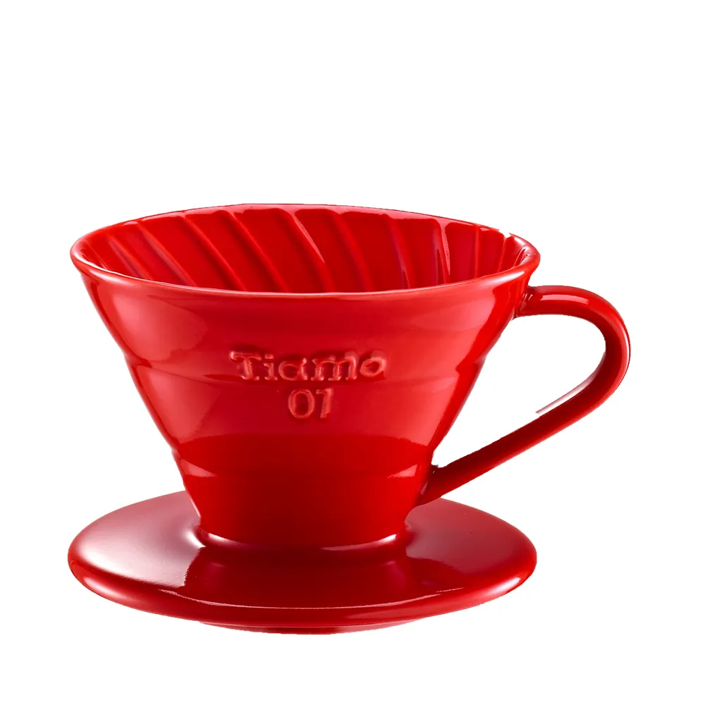 【Tiamo】V01 螺旋陶瓷濾杯組1-2杯份-紅色(HG5537R)