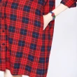 【Gennies 奇妮】經典格紋長版襯衫洋裝(紅藍格T1G01)