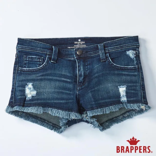 【BRAPPERS】女款 Boy Friend系列-中低腰彈性不收邊短褲(藍)