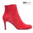 【MISWEAR】女-靴子-麂皮鉚釘細跟踝靴-紅