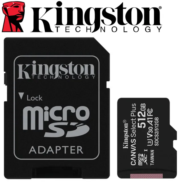 【Kingston 金士頓】512GB 100MB/s microSDXC UHS-I U3 A1 V30  記憶卡(SDCS2/512GB 平輸)