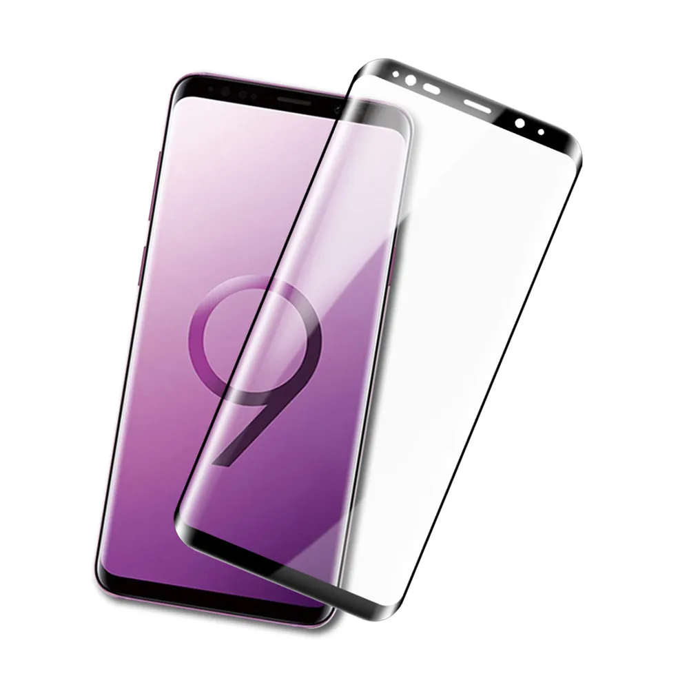三星 Galaxy S9+ 高清透明曲面黑全膠9H玻璃鋼化膜手機保護貼(3入 S9+ 保護貼 S9+鋼化膜)