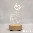 北歐風3D立體造型 LED原木底座USB小夜燈-梅花鹿(聖誕節/交換禮物)