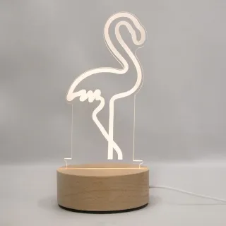北歐風3D立體造型 LED原木底座USB小夜燈-紅鶴(聖誕節/交換禮物)