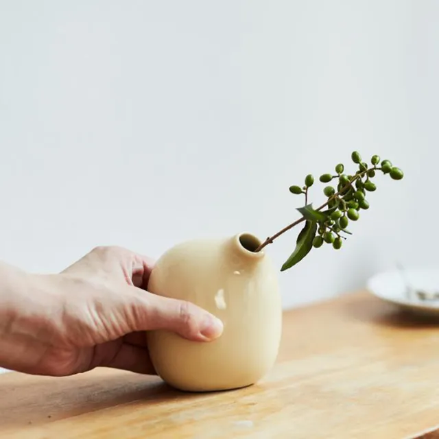 【Kinto】SACCO陶瓷造型花瓶180ml-黃