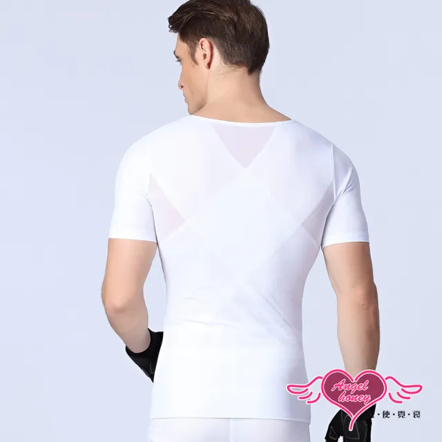 【Angel 天使霓裳】塑身衣 平腹帥腰 排扣彈性束腹短袖運動上衣(白M-XL)