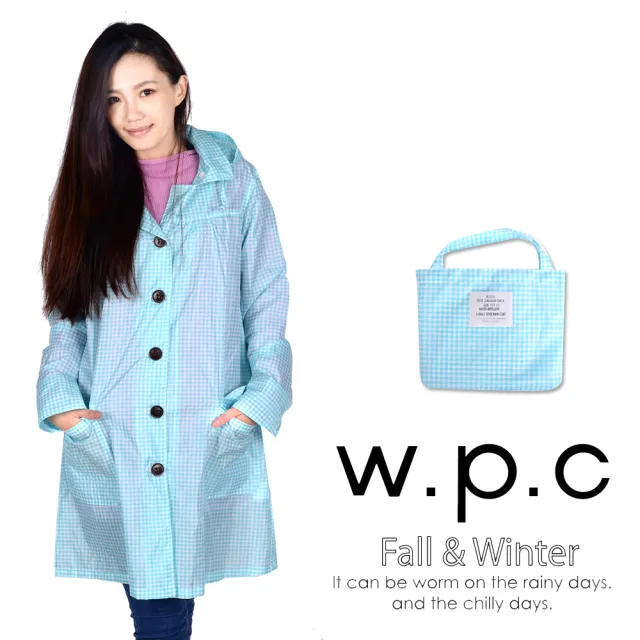 【w.p.c】寬版格紋款。時尚雨衣/風衣 R1016(藍白格)