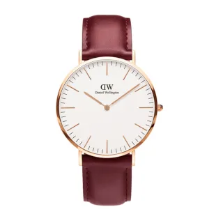 【Daniel Wellington】DW 手錶  Classic Suffolk 40mm經典紅真皮皮革錶 絕版-玫瑰金框