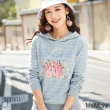 【MsMore】韓款紅鶴印花刺繡條紋連帽T恤#105972(藍色)