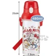 【小禮堂】HELLO KITTY  日本製透明直飲水壺附背帶《紅.吃餅乾》480ml.水瓶.兒童水壺 凱蒂貓
