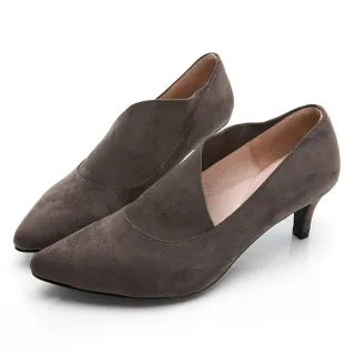 【GDC】時尚小姐姐不規則剪裁素色基本尖頭低跟鞋-灰色(927172)