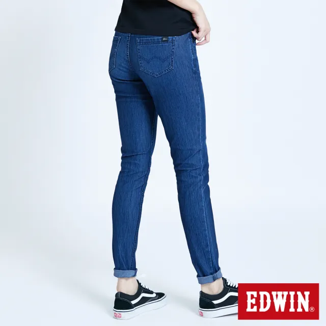 【EDWIN】女裝 JERSEYS EJ6超彈錐形迦績長褲(中古藍)