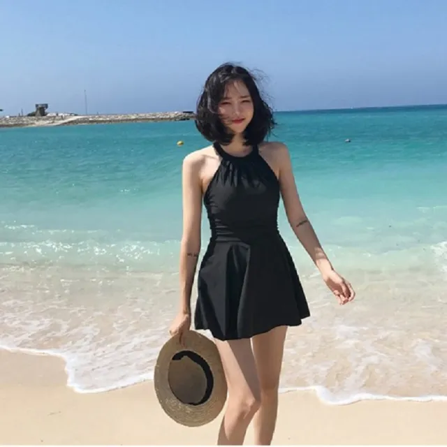 【AS 梨卡】泳衣 泳裝 連身 加大尺碼M-3XL顯瘦性感後交叉露背裙襬連身泳衣CR456