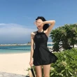 【AS 梨卡】泳衣 泳裝 連身 加大尺碼M-3XL顯瘦性感後交叉露背裙襬連身泳衣CR456