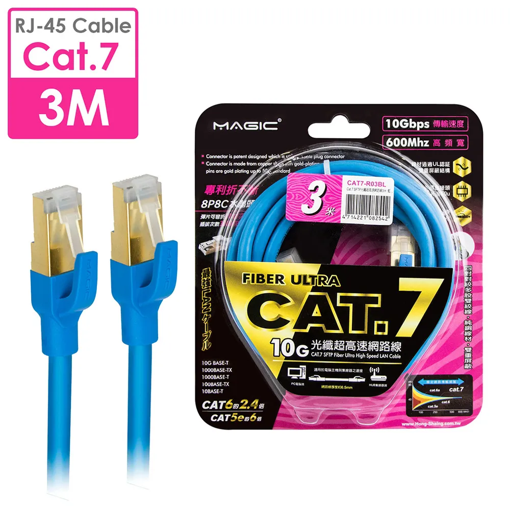 【MAGIC】Cat.7 SFTP圓線 26AWG光纖超高速網路線-3M(專利折不斷接頭)