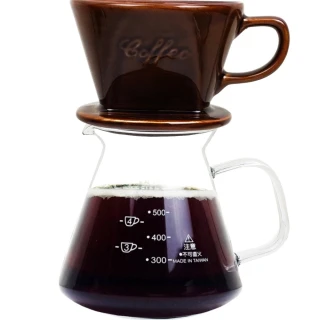 【嚴選咖啡沖泡組1】大號陶瓷濾杯+台玻600咖啡壺-玻璃把/泡咖啡/泡茶濾杯/手沖咖啡濾器(2入隨機出貨)