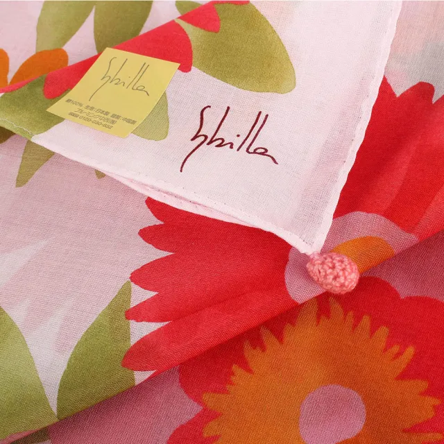 【Sybilla】盛開花朵純綿帕巾領巾(紅色/粉色底)