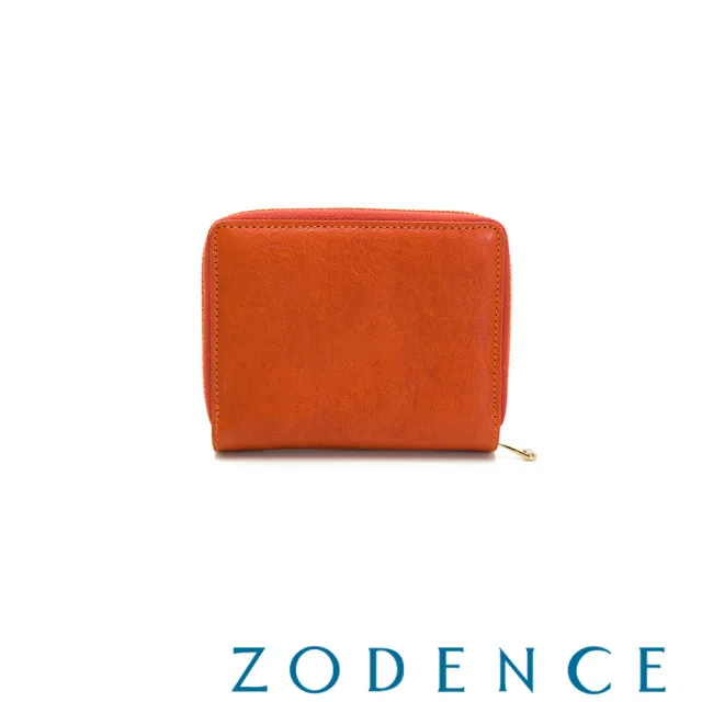 【ZODENCE 佐登司】HAN義大利植鞣革時尚拉鍊短夾(橘紅)