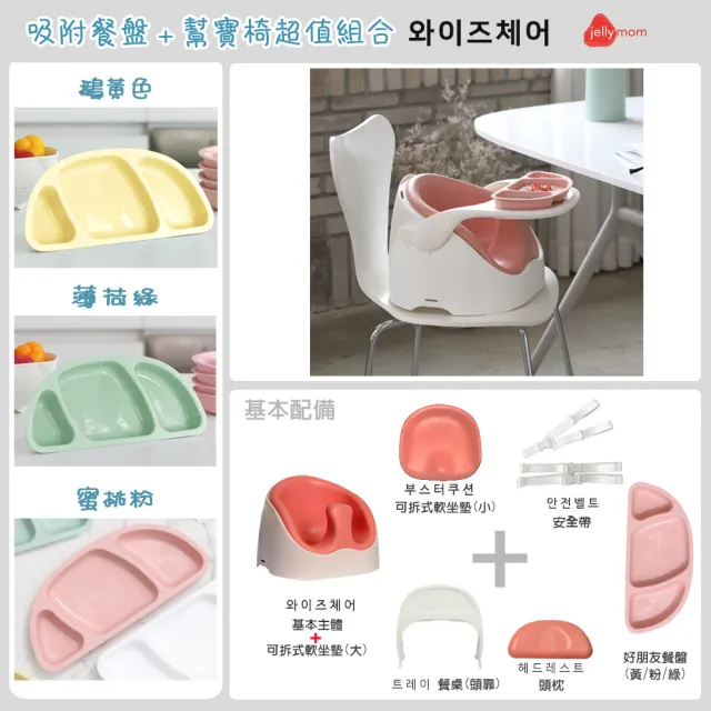 【JellyMom】韓國製全新設計多功能組合式幫寶椅/兒童用餐椅超組合組(幫寶椅+餐盤+安全帶)
