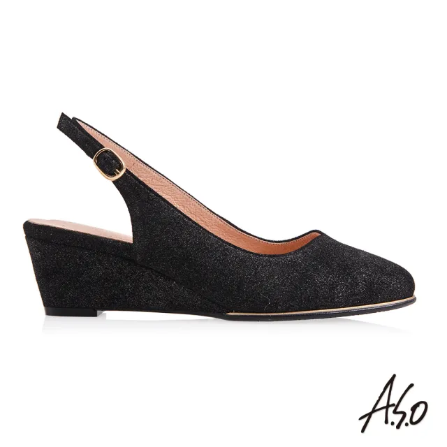 【A.S.O 阿瘦集團】健步美型簡約素面羊絨楔型鞋(黑)
