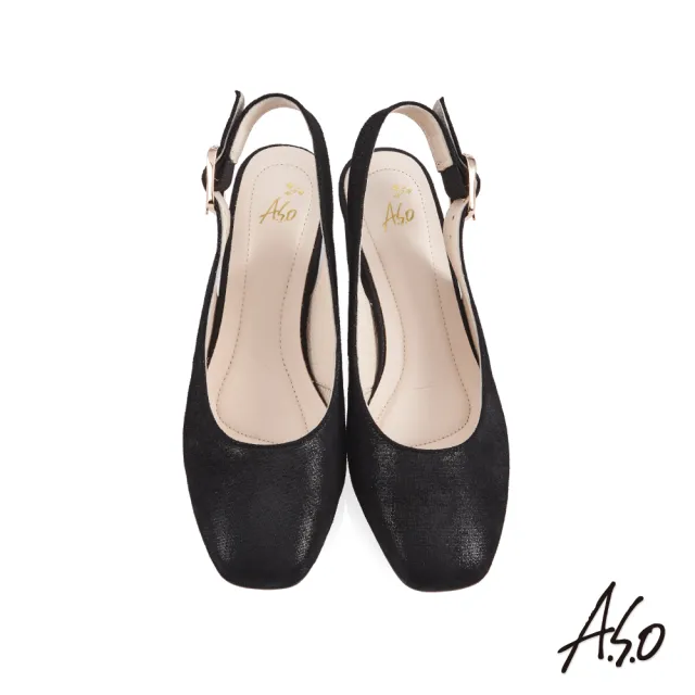 【A.S.O 阿瘦集團】職場通勤 健步美型方頭質感後拉帶中跟鞋(黑)