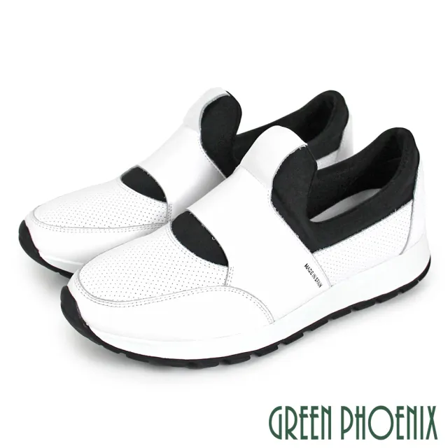 【GREEN PHOENIX 波兒德】女款國際精品俐落剪裁異材質拼接西班牙原裝精品休閒鞋(白色、銀色)