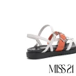 【MISS 21】個性多條帶結構式牛皮厚底涼鞋(白)