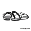 【TINO BELLINI 貝里尼】圖騰多色皮革交錯平底涼鞋VI9085(黑)