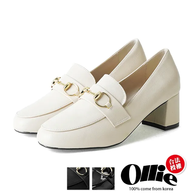 【OLLIE】韓國直送/版型偏小。造型金屬環皮革粗跟厚底跟鞋(72-742-3色/現貨)