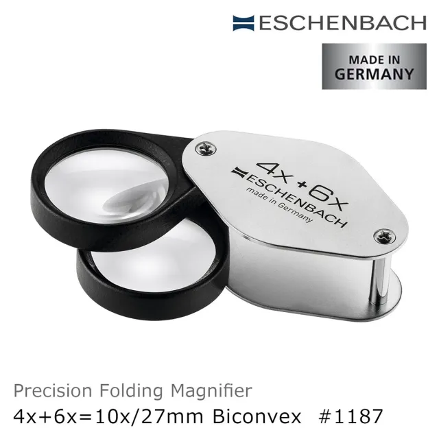 【Eschenbach】4倍+6倍&10倍/27mm 德國製金屬殼雙鏡式攜帶型放大鏡 1187(熟齡老花 出門購物 輕巧好攜帶)