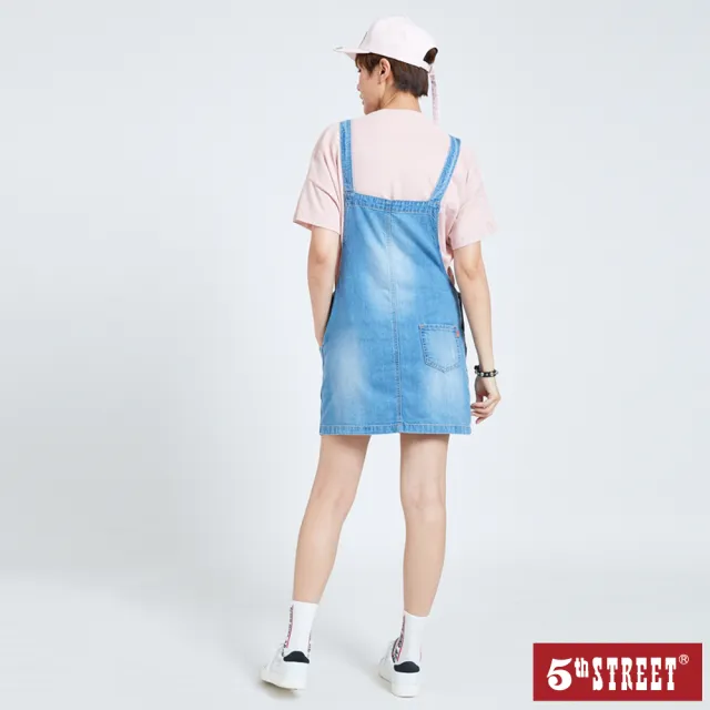 【5th STREET】雙11 女裝 牛仔洋裝 吊帶洋裝 淺藍(990046)