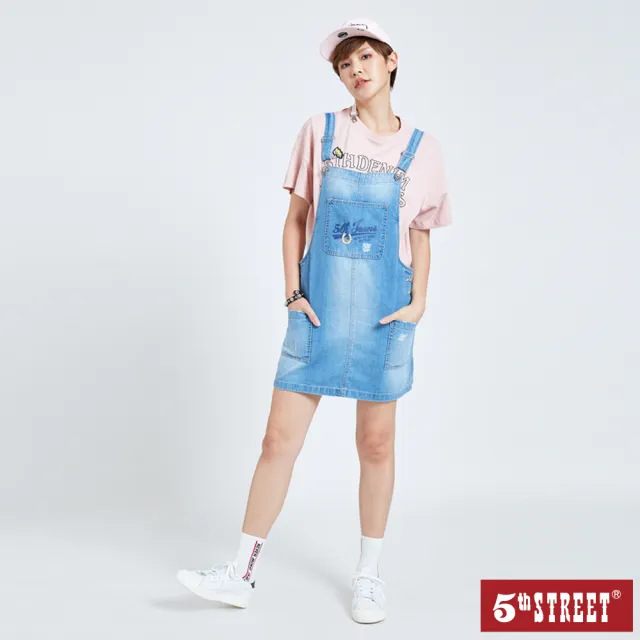 【5th STREET】雙11 女裝 牛仔洋裝 吊帶洋裝 淺藍(990046)