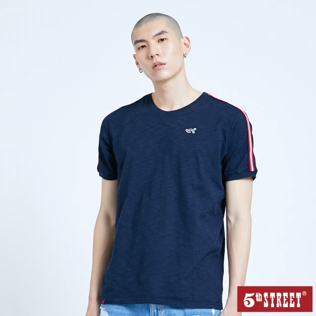 【5th STREET】男美式後印花短袖T恤-黑藍