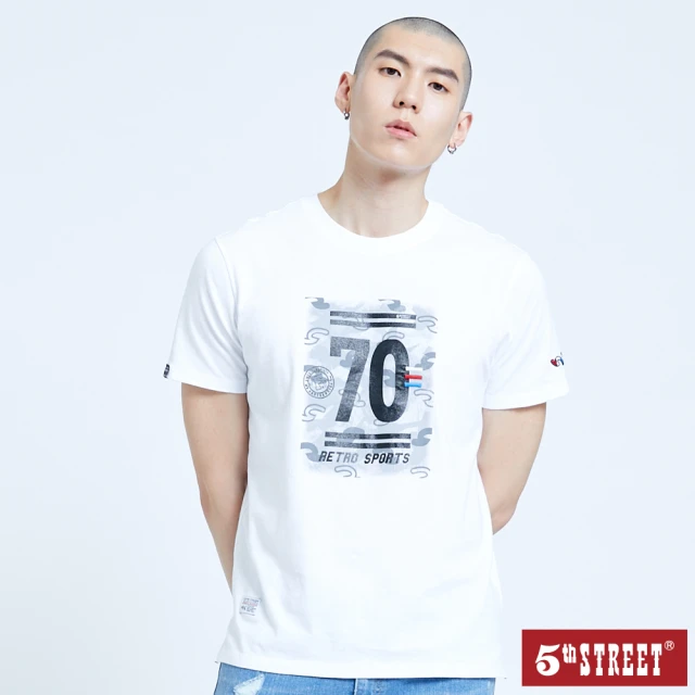 【5th STREET】男70迷彩短袖T恤-白色