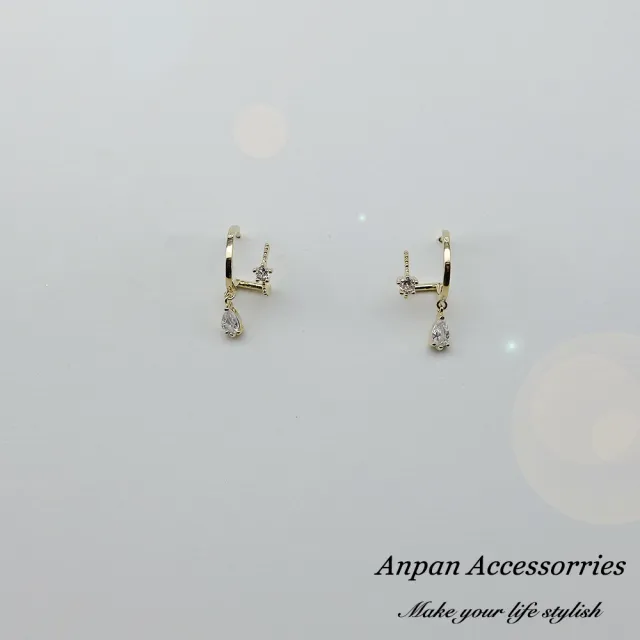 【Anpan】韓東大門925銀耳針式雙弧圈水鑽耳環