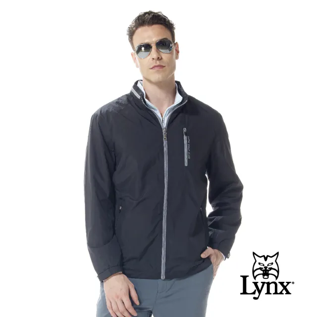 【Lynx Golf】男款防風內刷毛胸袋拉鍊連帽可收式設計配色拉鍊長袖外套(二色)